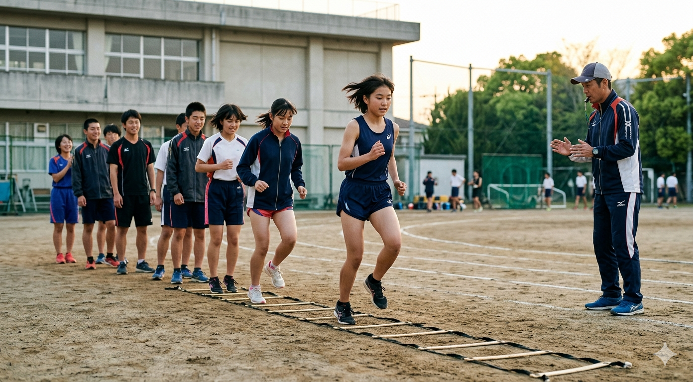 ラダートレーニングをする中高生たち