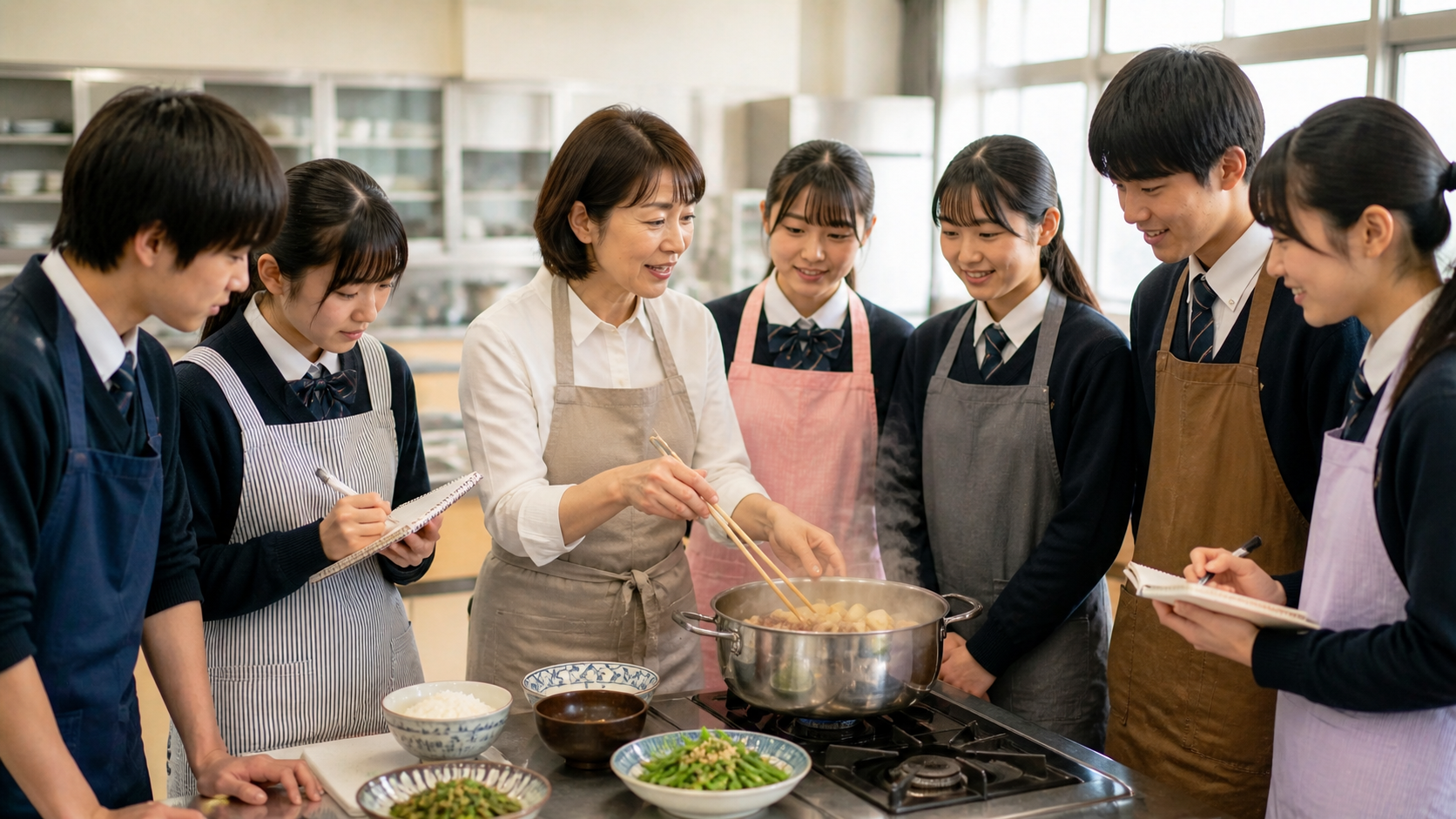 神戸市の地域移行の取り組み — 地域の大人が子供たちに料理を教える様子
